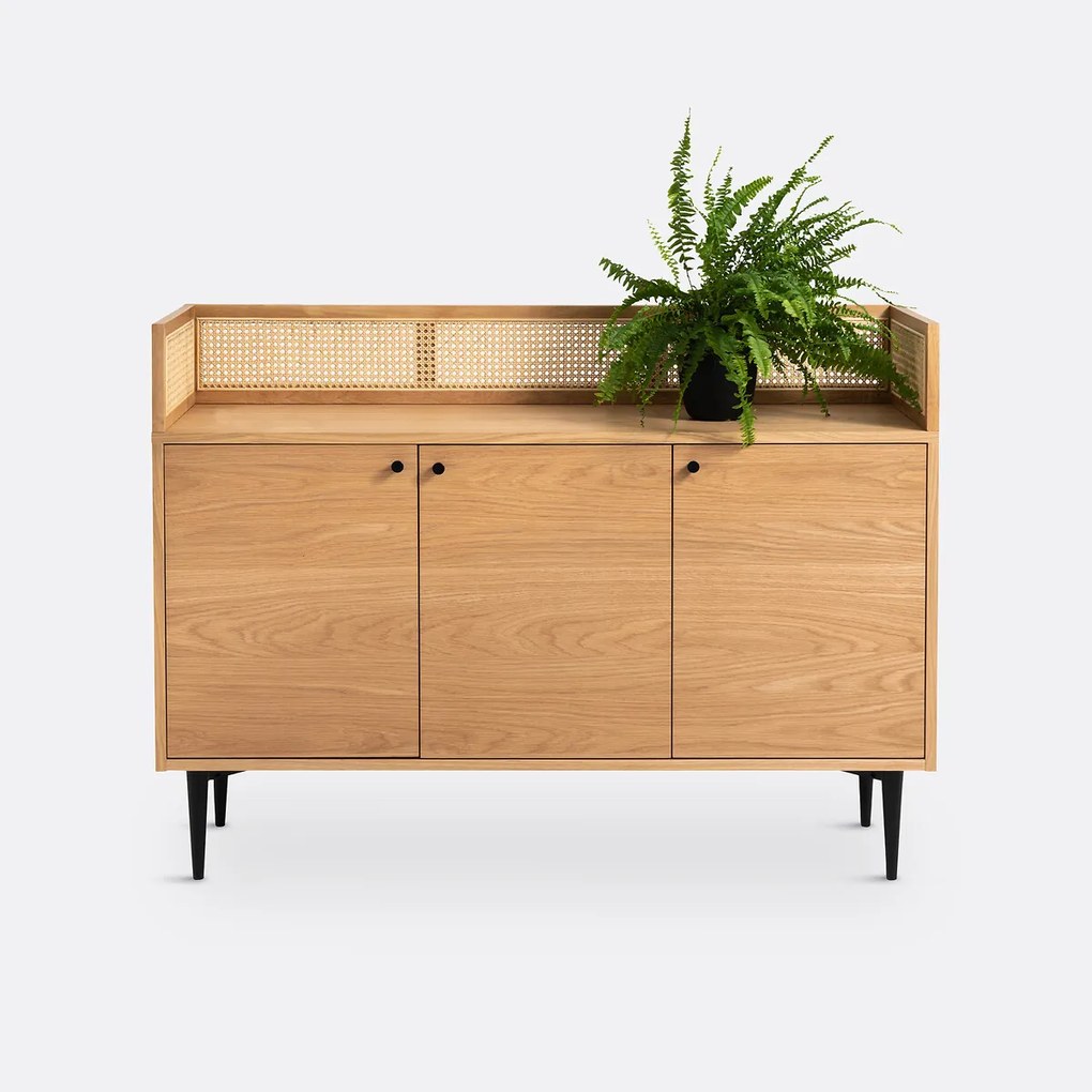 Buffetkast van eikenhout, fineer en rotan, Noya