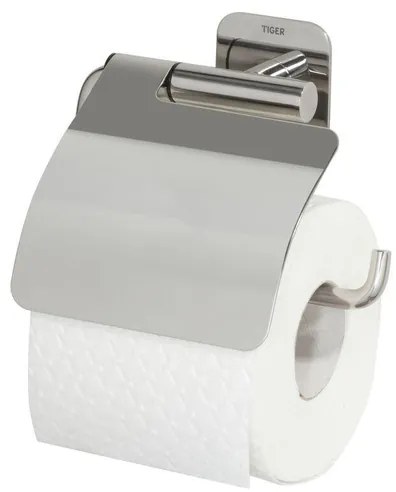 Tiger Colar Toiletrolhouder - met klep - zelfklevend - gepolijst RVS 1314130346