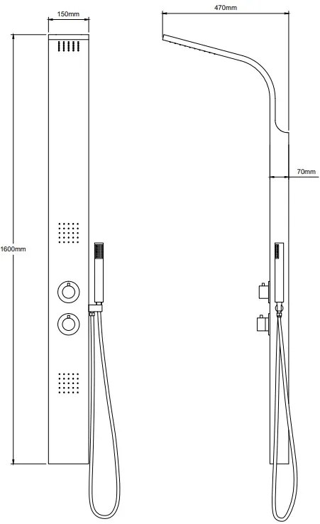Eastbrook Conway douchepaneel met massagejets en handdouche chroom mat