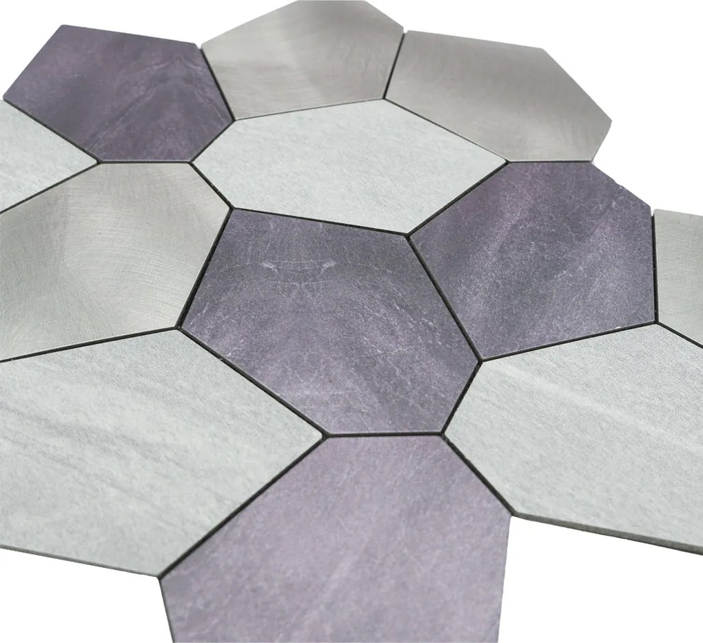 Zelfklevende Mozaïektegels Metaal | Polygoon Grijs | 30×26,2 cm | Keuken, Bad & WC