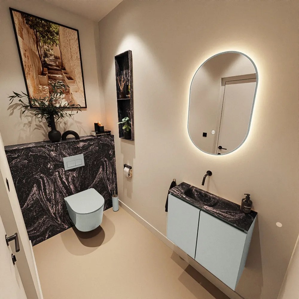 Mondiaz Ture DLux toiletmeubel 60cm greey met wastafel lava links zonder kraangat