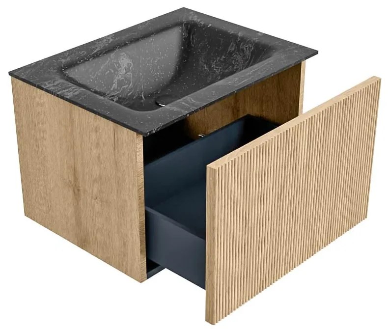 Mondiaz Kurve-dlux 60cm badmeubel oak met 1 lade en wastafel cloud midden zonder kraangat lava