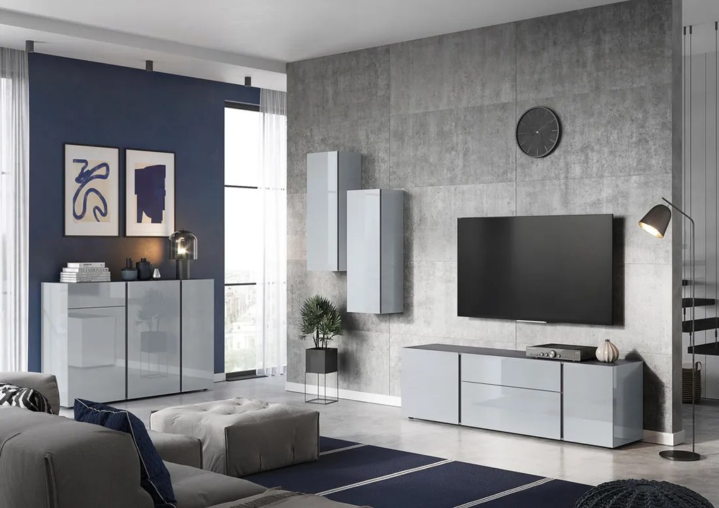 24Designs Planet TV-meubel – B180 X D43 X H55 Cm – Lichtgrijs/Donkergrijs