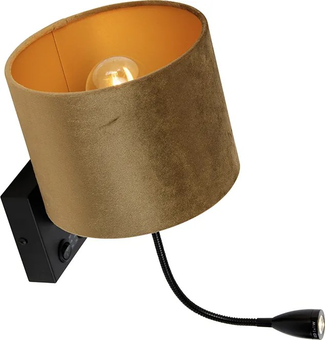 Wandlamp zwart met velours kap brons 18cm - Brescia