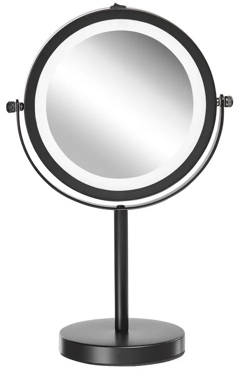 Verlichte zwarte make-up spiegel ø 17 cm TUCHAN Beliani