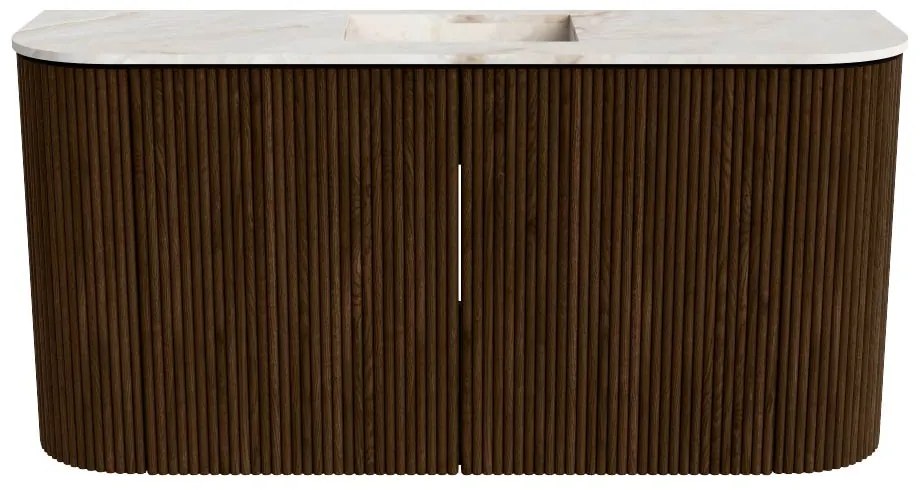 Mondiaz Joya DLux 85cm toiletmeubel ronding links/rechts walnut met wastafel faye midden zonder kraangat frappe