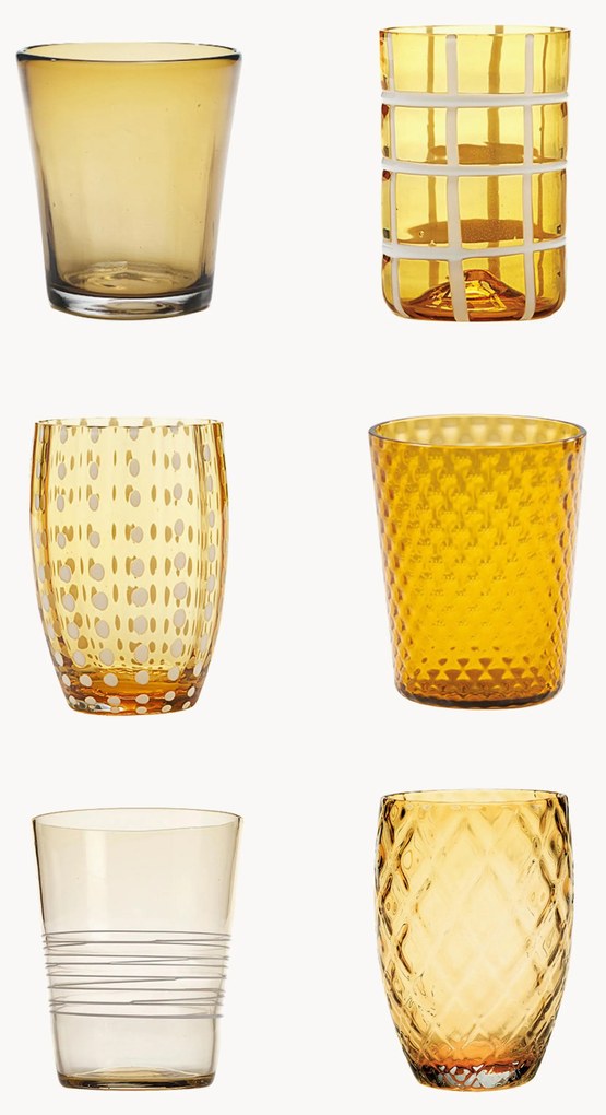 Handgemaakte waterglazen Melting, 6-delig