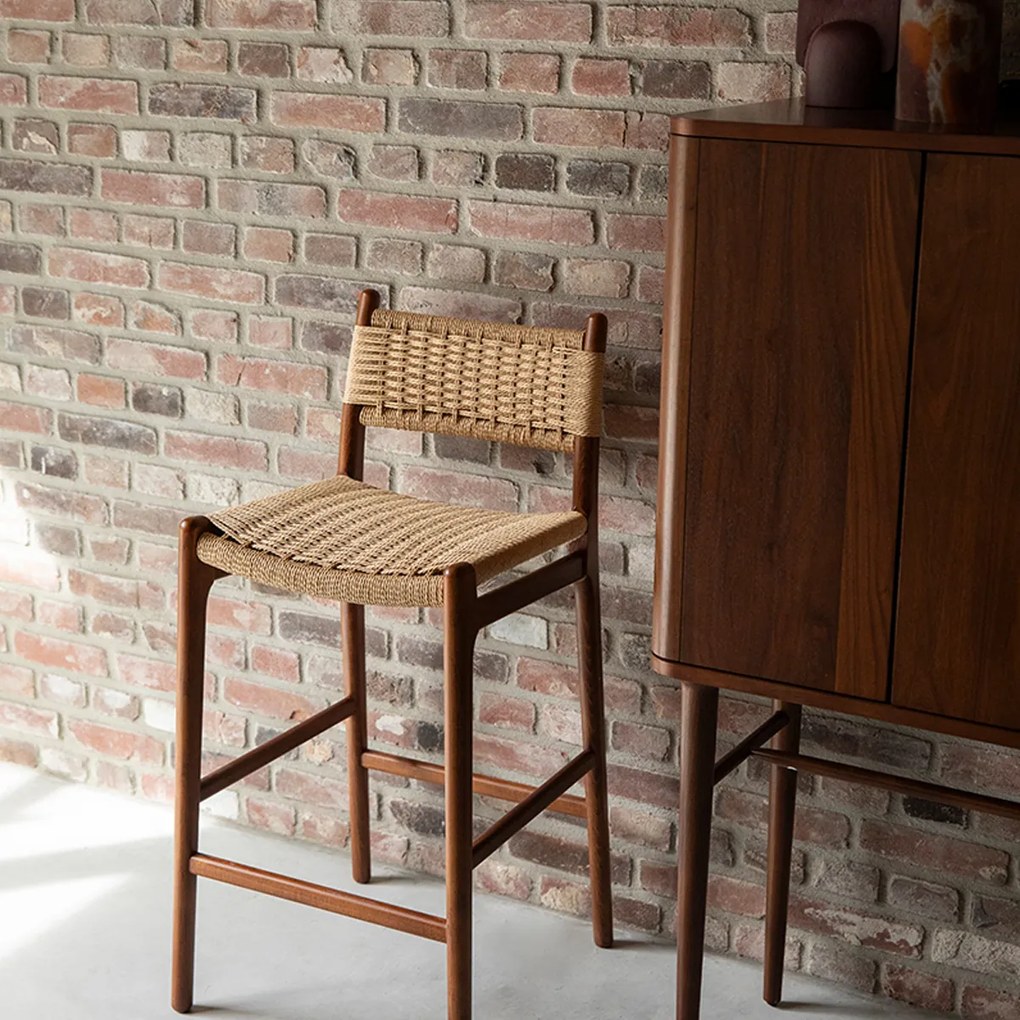 Dutchbone Cecile Houten Frame Barkruk Walnut