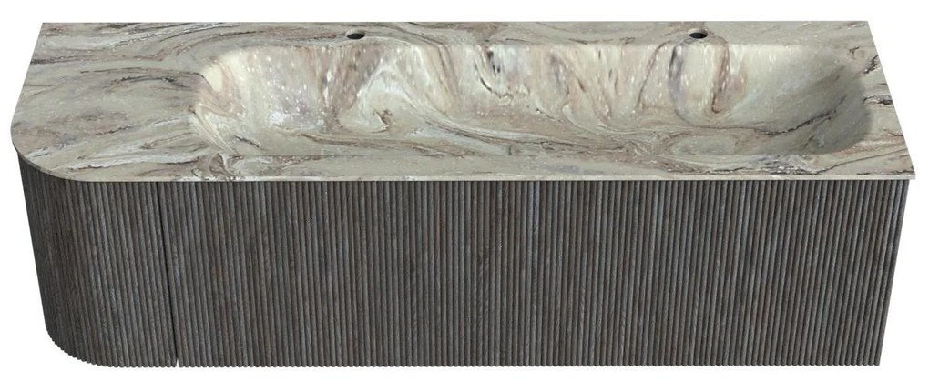 Mondiaz Kurve-dlux 145cm badmeubel ronding links shadow met 1 lade en deur en wastafel big large rechts 2 kraangaten glace