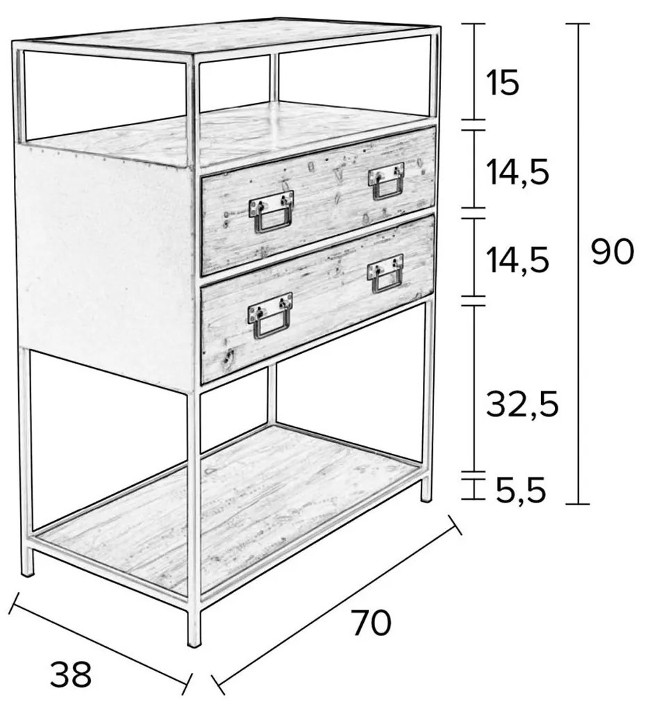 Ladenkast Metaal En Hout - 70x38x90cm.