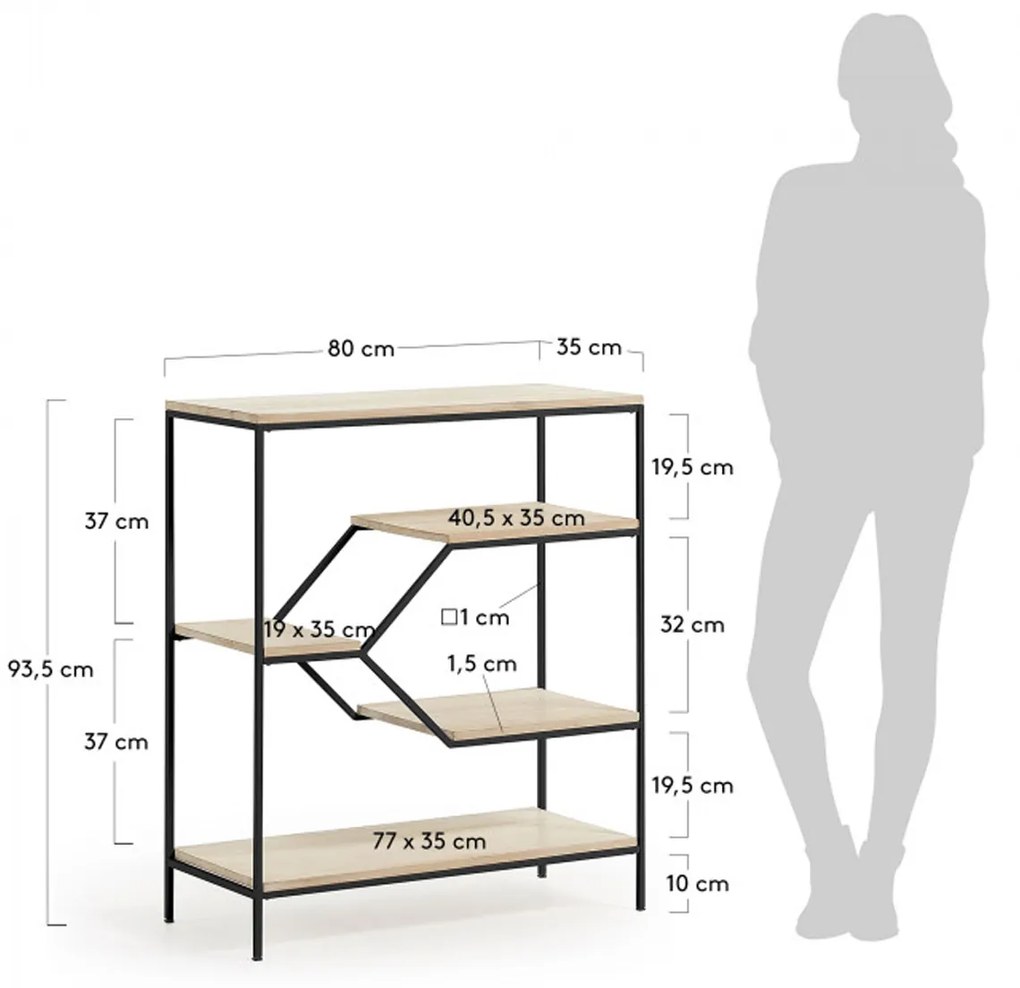 Kave Home Push Open Metalen Houten Kast Zwart - 80x35x93.5cm.