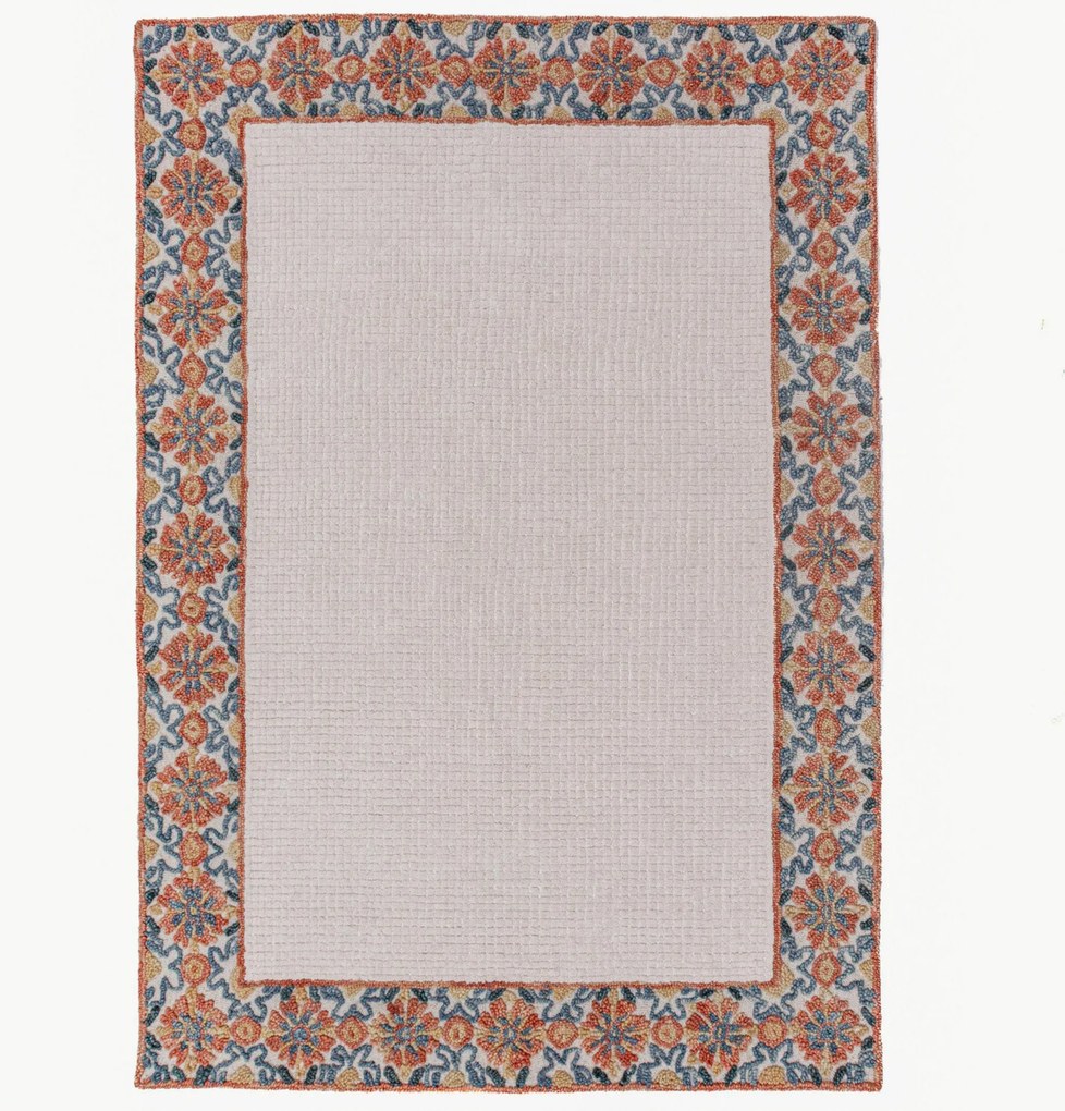 Handgetuft laagpolig wollen vloerkleed Myla Floral Frame