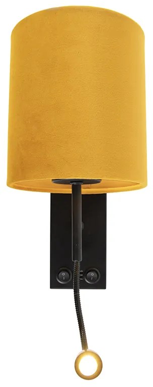 Wandlamp zwart met velours gele kap - Stacca