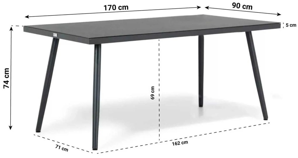 Dining Tuintafel rechthoekig 170 x 90 cm Aluminium Grijs Valencia