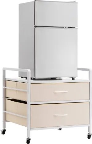 VEVOR Minikoelkaststandaard op wielen, koelkasthouder met een draagvermogen van 80 kg, minikoelkasttafel met 2 lades en 4 zwenkwielen, mobiele koelkastplank voor studentenhuis, kantoor, wit