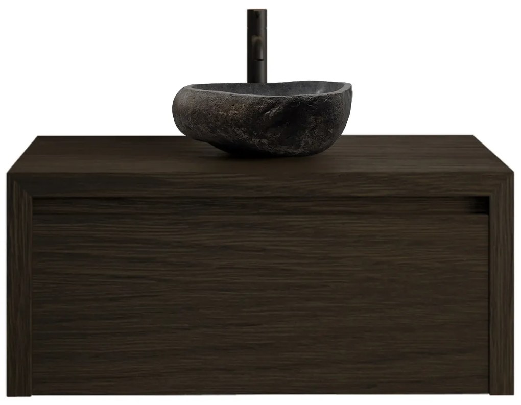 Gliss Design Ares badmeubel 80cm charcoal met rivierstenen waskom