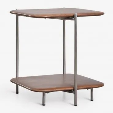 Vierkante Bijzettafel 45x45 Cm Van Mangohout En Roestvrij Staal Vimara Donker Handvat Hout - Sklum