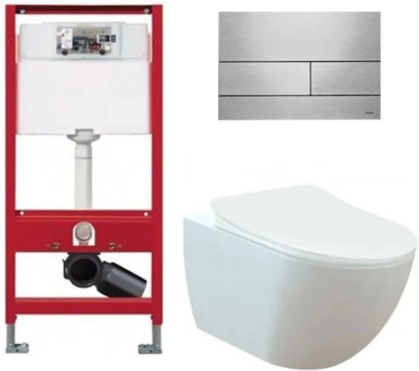 Tece Toiletset - Inbouw WC Hangtoilet wandcloset - Creavit Mat Wit Rimfree Tece Square RVS Geborsteld