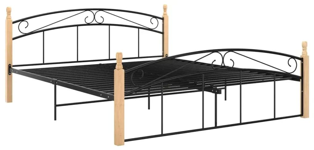 vidaXL Bedframe metaal en massief eikenhout zwart 160x200 cm
