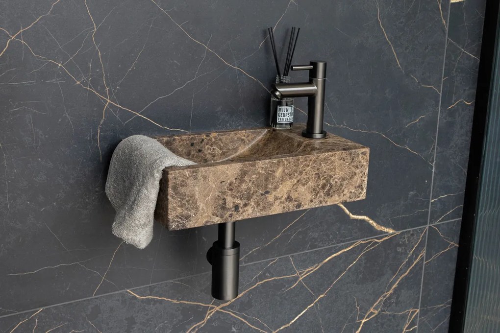 Saniclear Dark Emperador fonteinset met rechte kraan in gunmetal