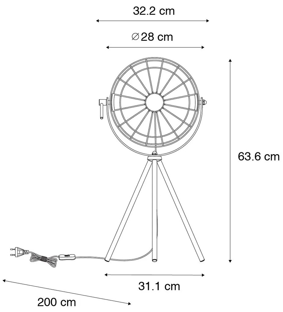 Industriële tripod tafellamp zwart verstelbaar - Hanze Industriele / Industrie / Industrial E27 rond Binnenverlichting Lamp