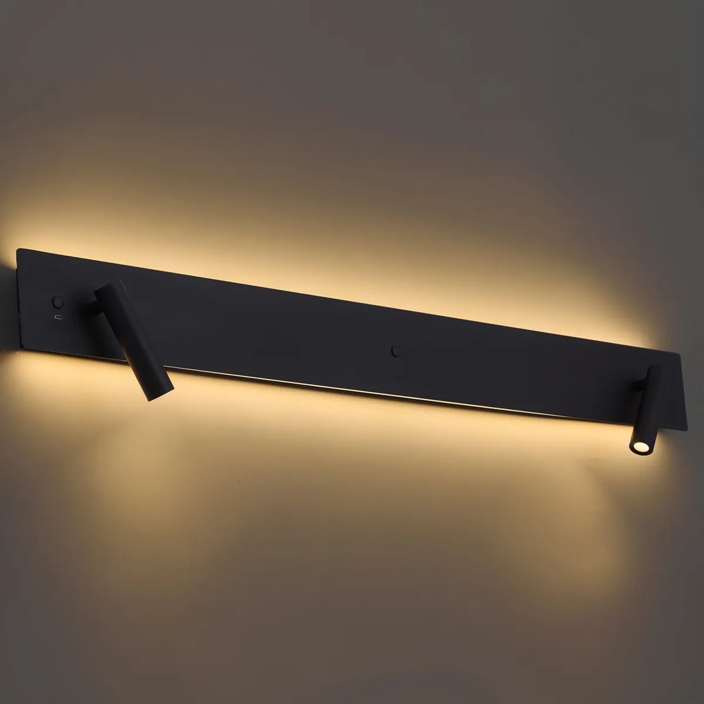 Moderne wandlamp zwart 2-lichts incl. LED met backlight en USB-C - Longly