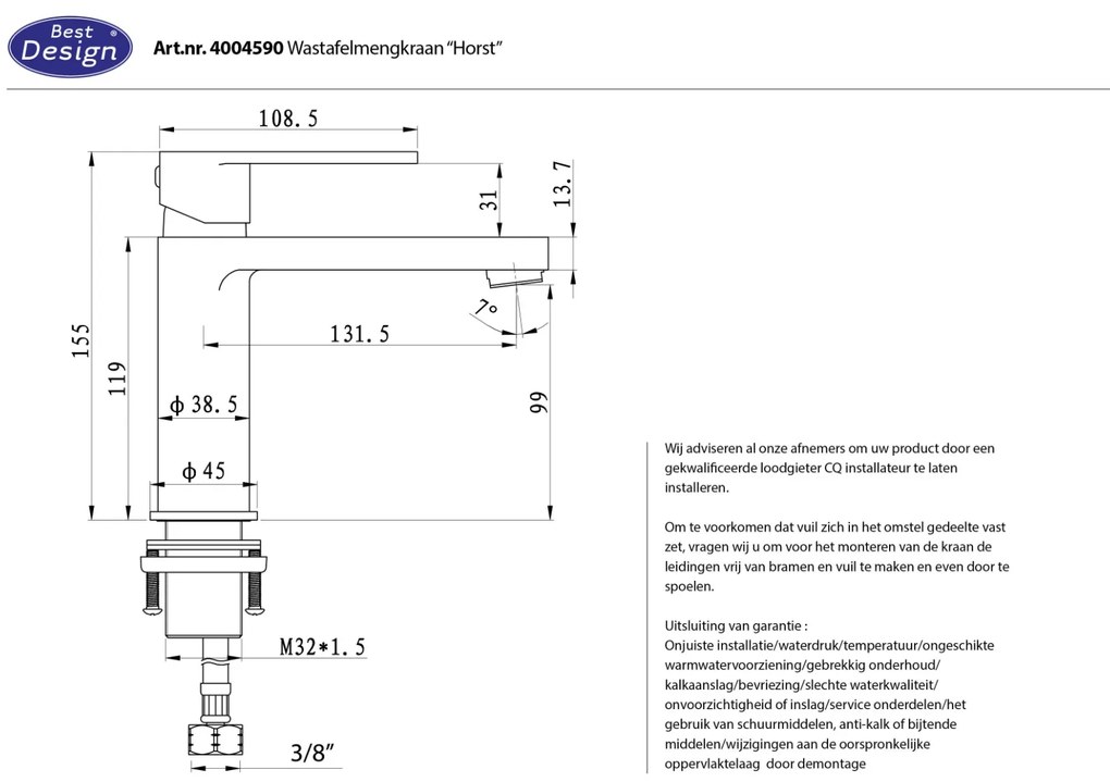 Best Design Horst wastafelkraan chroom