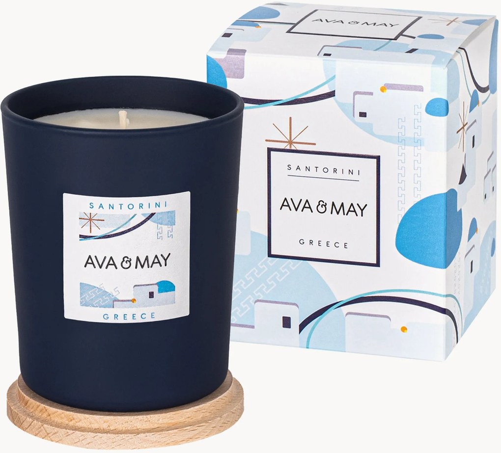 Geurkaars Santorini (rozemarijn, tonkaboon, cederhout)