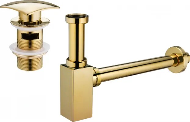 Mexen vierkante wastafel sifon met klik-klak plug, met overloop, goud - 7992660-50