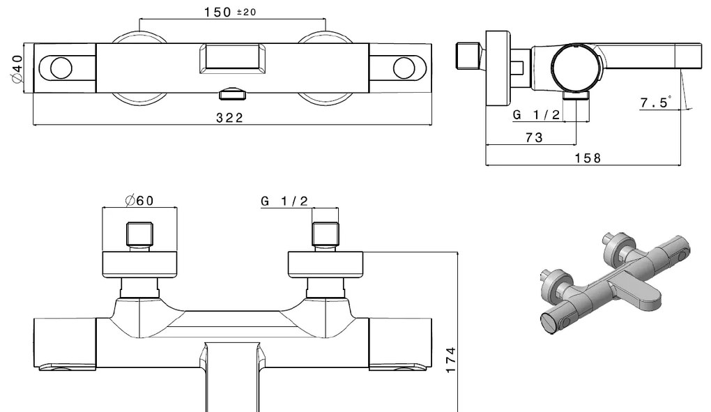 Plieger Milano badkraan thermostatisch chroom