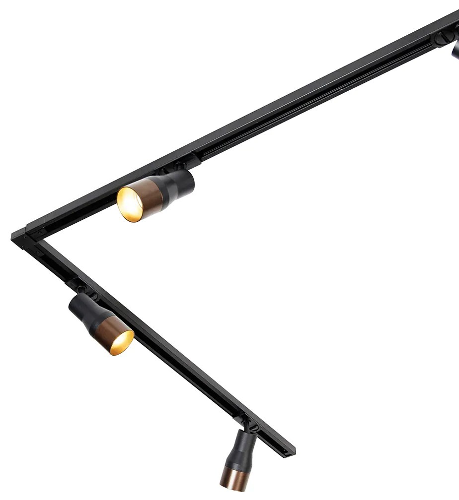 Modern railsysteem met 5 Spot / Opbouwspot / Plafondspots zwart met donker brons 1-fase - Iconic Kohua Modern GU10 Binnenverlichting Lamp
