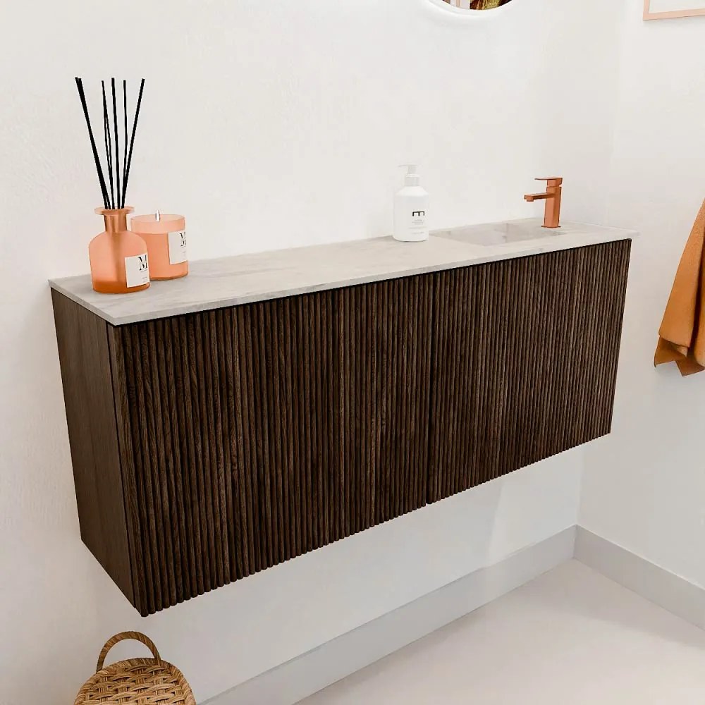 Mondiaz Joya DLux 100cm toiletmeubel walnut met wastafel faye rechts 1 kraangat ostra