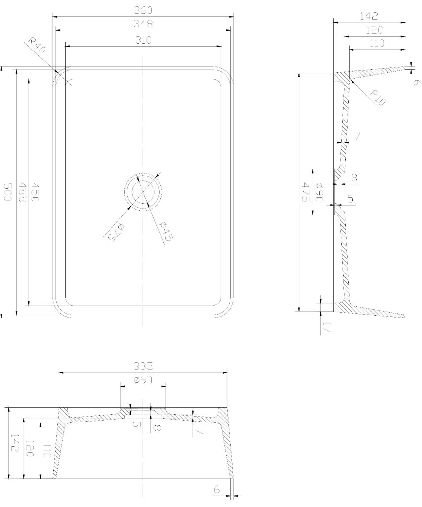 Sapho Thin waskom solid surface 50x37cm wit