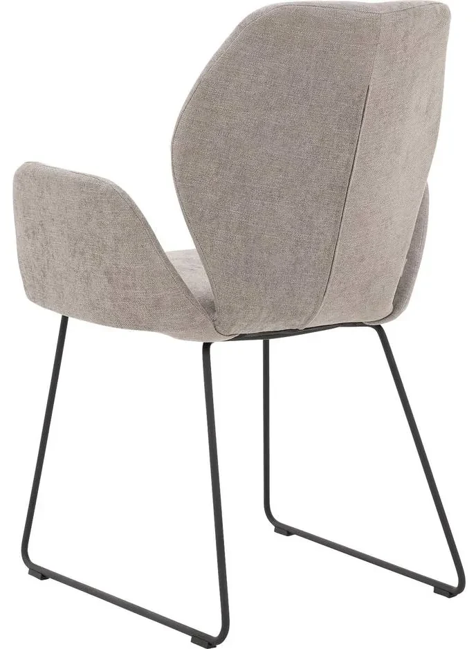 Goossens Eetkamerstoel Hera lichtgrijs stof met armleuning, modern design
