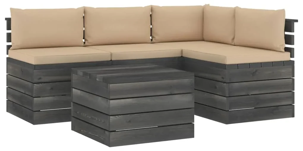 vidaXL 5-delige Loungeset met kussens pallet massief grenenhout