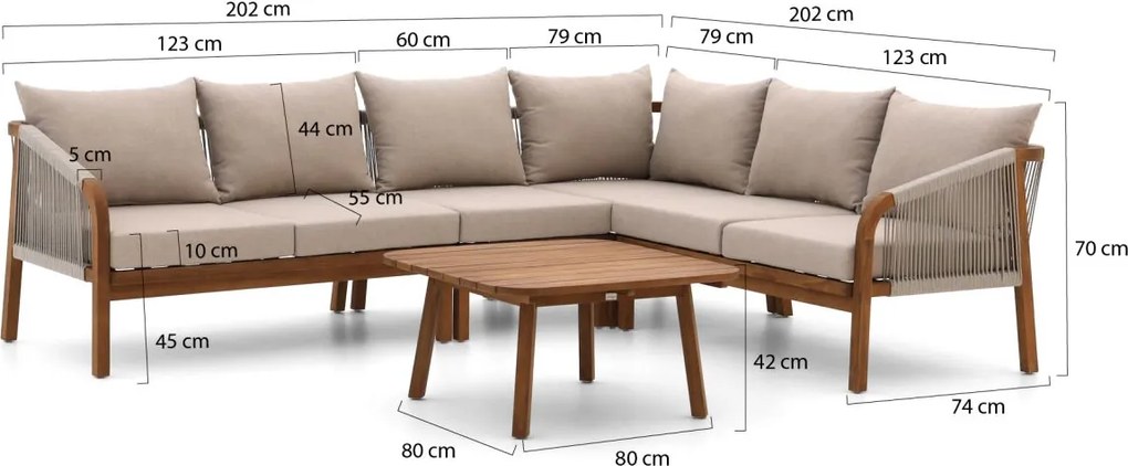 Hoek loungeset Bellagio  | 6 personen | Loungeset Natural Teak | Hoekbank Teakhout | Kees Smit Tuinmeubelen