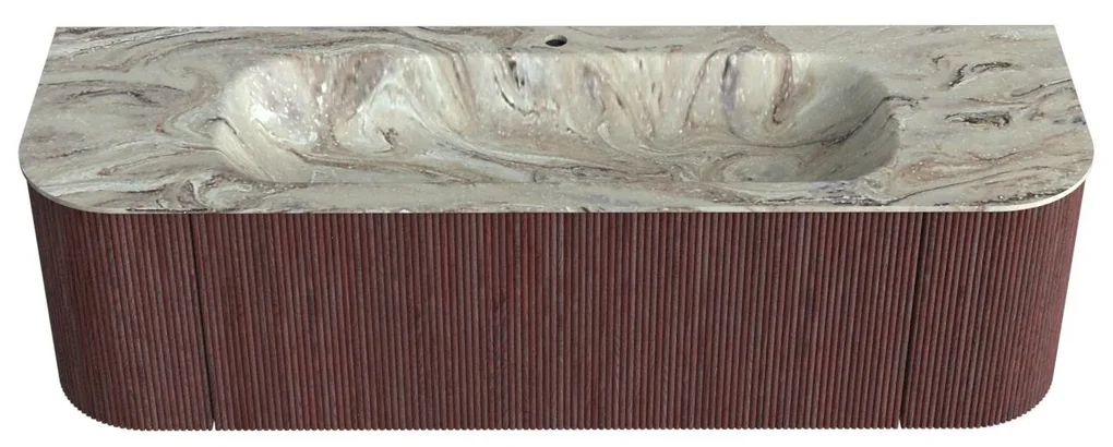 Mondiaz Kurve-dlux 150cm badmeubel ronding links/rechts ruby met 1 lade en 2 deuren en wastafel big medium midden 1 kraangat glace