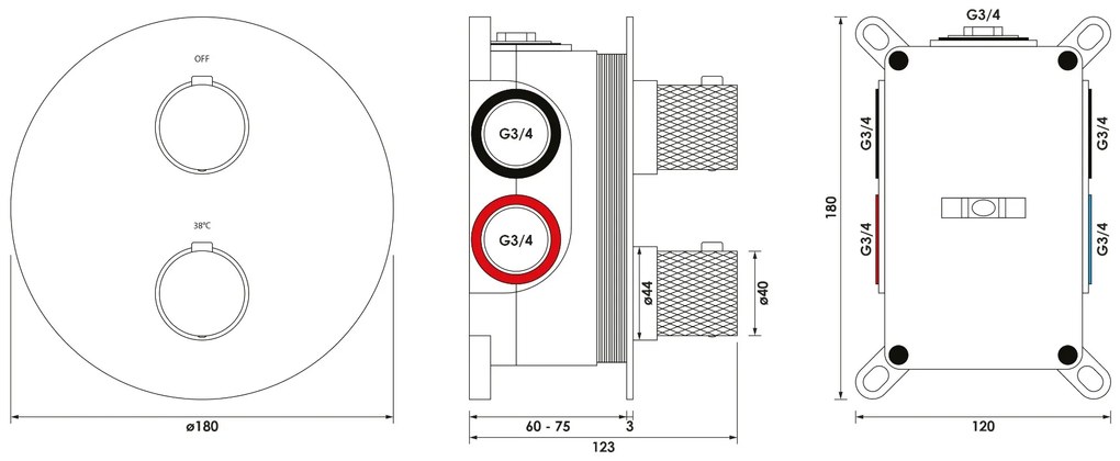 Brauer Chrome Carving thermostatische inbouw regendouche met staafhanddouche, plafondarm en hoofddouche 20cm set 77 chroom