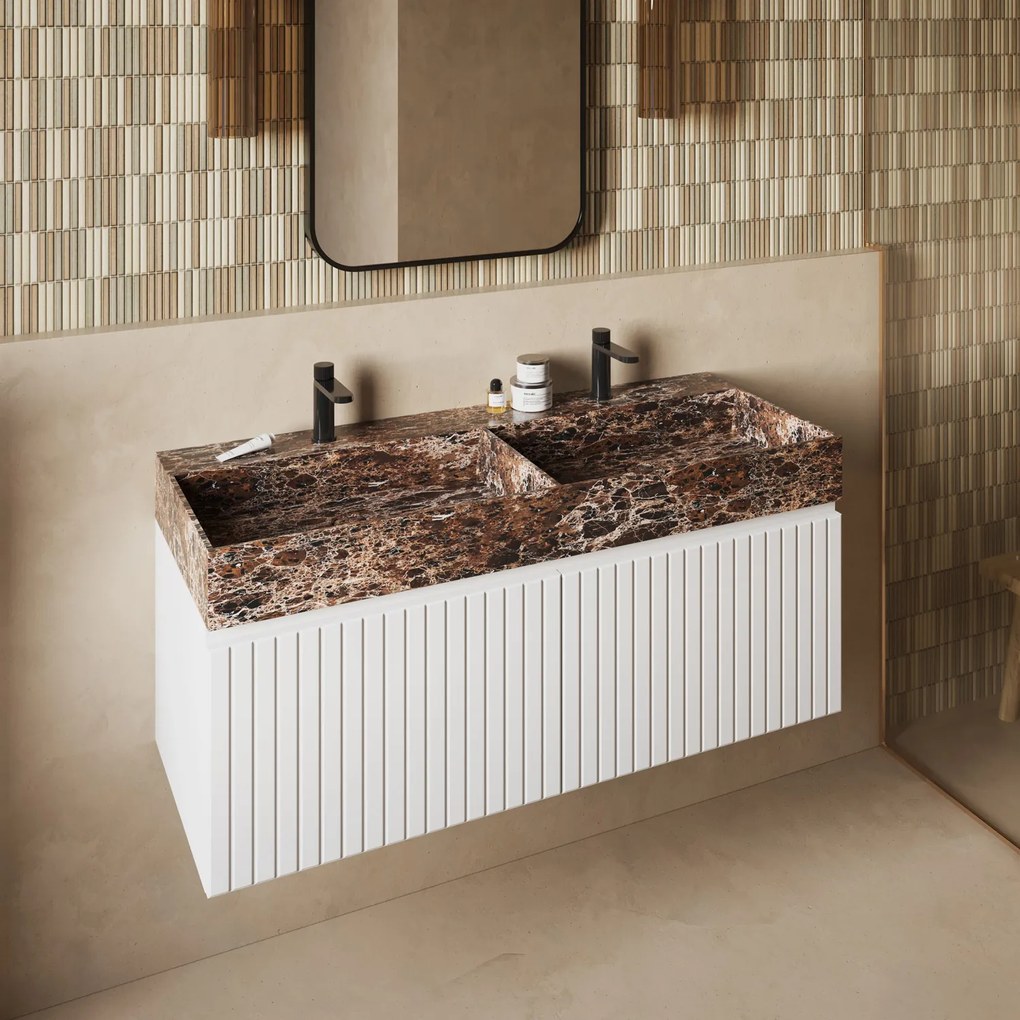 Fontana Dark Emperador badmeubel 120cm mat wit met ribbelfront met kraangaten