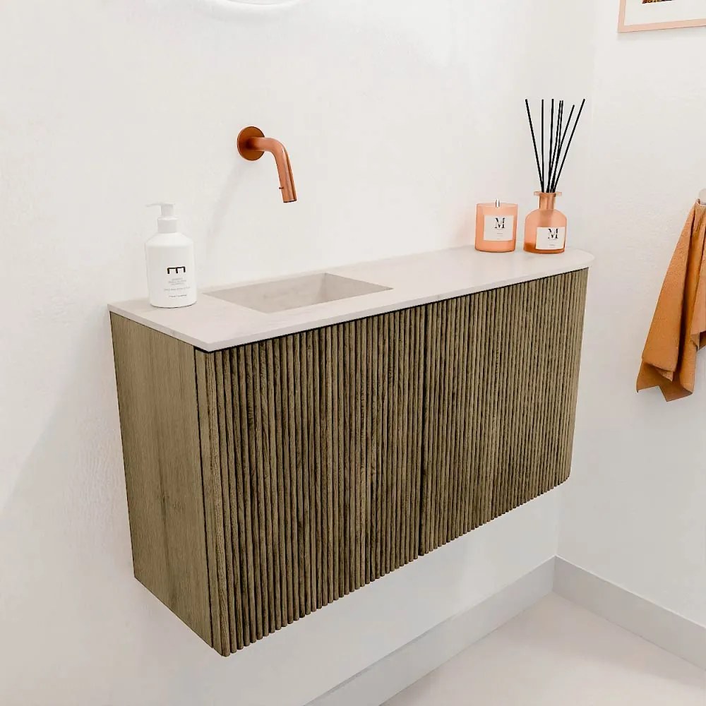 Mondiaz Joya DLux 80cm toiletmeubel ronding rechts dusk met wastafel faye links zonder kraangat meli