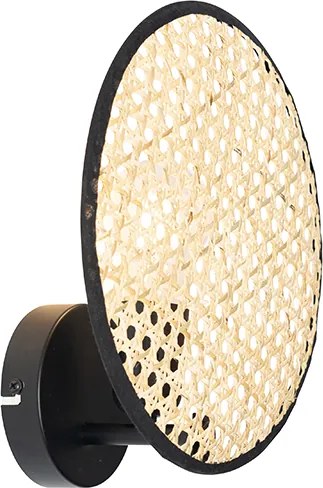 Landelijke wandlamp zwart met rotan 25 cm - Kata