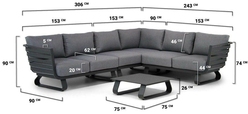 Hoek loungeset 5 personen Aluminium Grijs Santika Furniture Santika Sovita