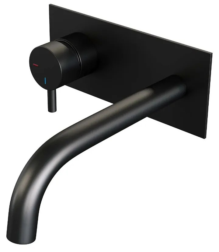 Brauer Black Edition ColdStart wastafelkraan inbouw gebogen uitloop met achterplaat model B2 zwart mat