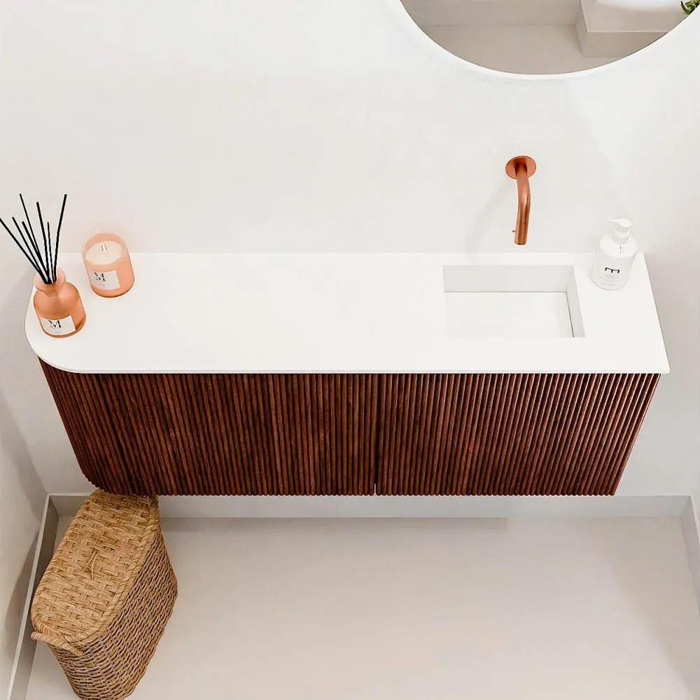 Mondiaz Joya 100cm toiletmeubel ronding links ruby met wastafel faye rechts zonder kraangat talc
