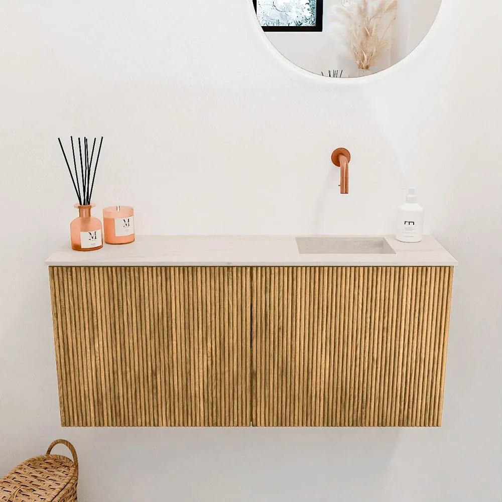 Mondiaz Joya DLux 90cm toiletmeubel oak met wastafel faye rechts zonder kraangat meli