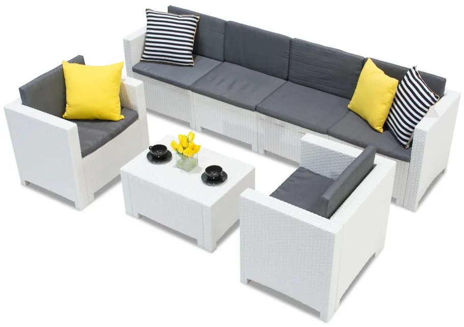Technorattan set met verlengde bank Colorado Coffee 6 Max wit Bica