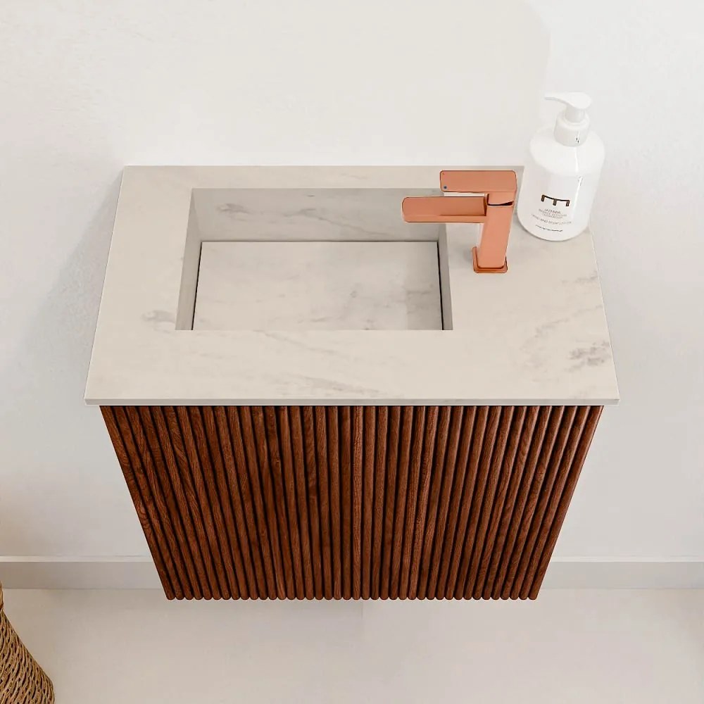 Mondiaz Joya DLux 40cm toiletmeubel ruby met wastafel faye links 1 kraangat opalo