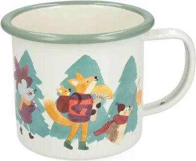 Beker met oor, emaille, dieren kerstbos, Ø8 cm