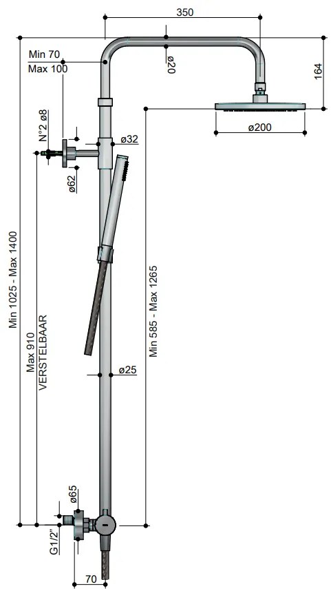 Hotbath Archie SDS30 opbouw regendouche met 20cm dunne hoofddouche RVS