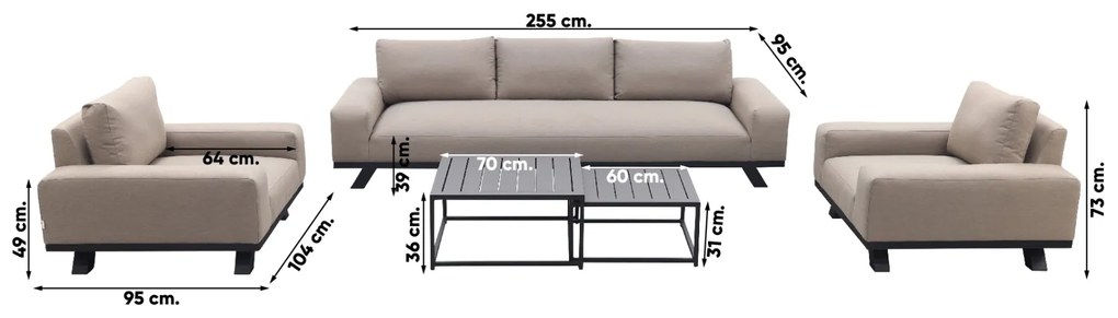 Barcelona/Royalty Sunbrella stoel-bank loungeset - Taupe - 5-delig